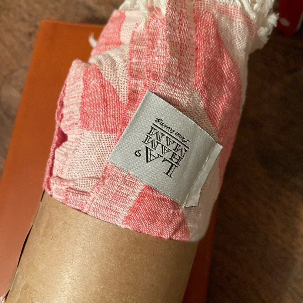 La Ham Mam Turkish Cotton   Towel With Red Accents